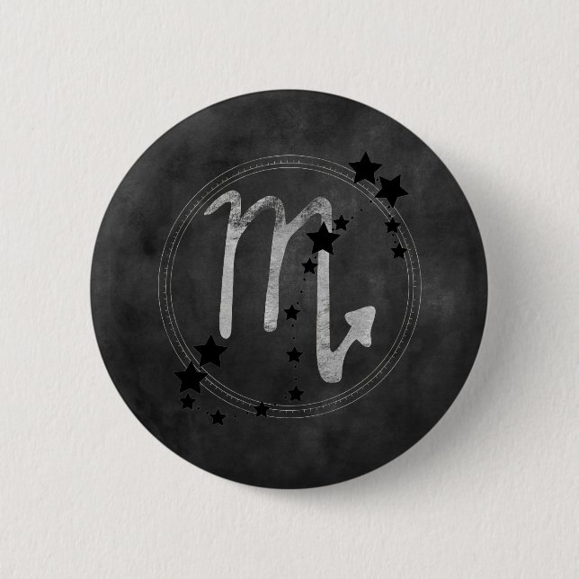 Scorpio zodiac constellation black & silver  2 inch round button (Front)