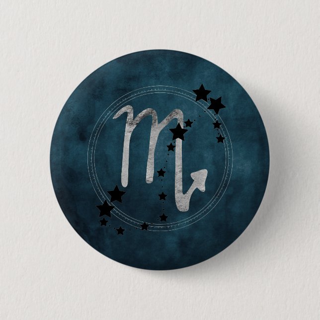 Scorpio zodiac constellation black & silver teal 2 inch round button (Front)