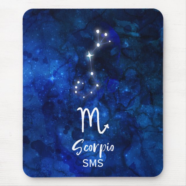 Scorpio Zodiac Constellation Blue Galaxy Monogram Mouse Pad (Front)
