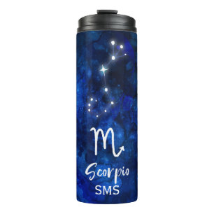Scorpio Zodiac Constellation Blue Galaxy Monogram Thermal Tumbler