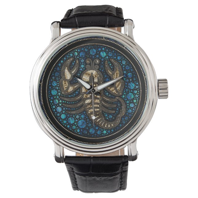 Scorpio Zodiac Dot Art Style Abalone Gold Watch (Front)