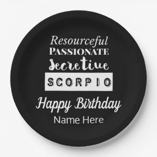 Scorpio Zodiac Fun Characteristics Birthday Paper Plate