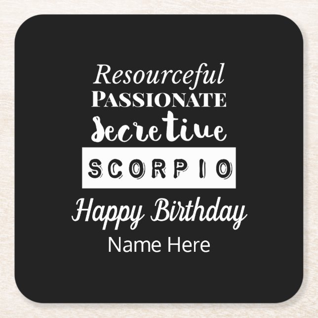 Scorpio Zodiac Fun Characteristics Birthday Square Paper Coaster (Front)