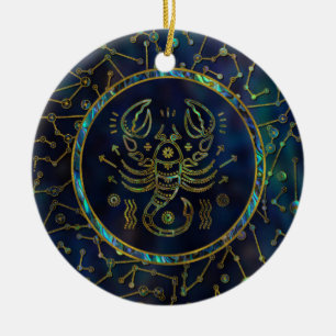 Scorpio Zodiac Gold Abalone on Constellation Ceramic Ornament