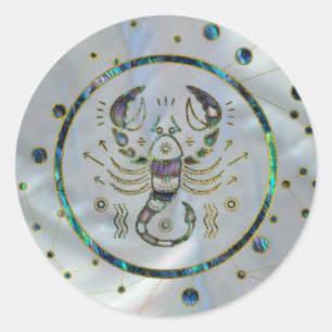 Scorpio Zodiac Gold Abalone on Constellation Classic Round Sticker