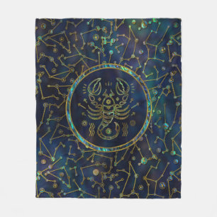 Scorpio Zodiac Gold Abalone on Constellation Fleece Blanket