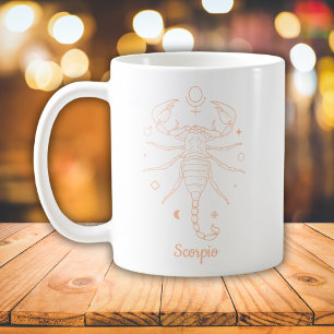 Scorpio Zodiac Line Art White Peach Coffee Mug