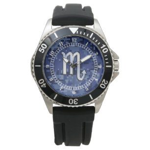 Scorpio Zodiac Navy Blue Camouflage Dial Decor Watch