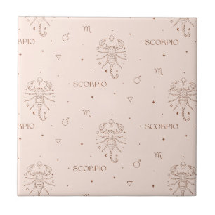 Scorpio Zodiac Pattern in Brown and Burgundy Tile