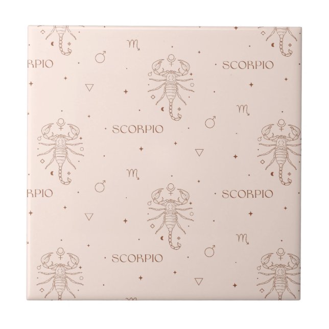 Scorpio Zodiac Pattern in Brown and Burgundy Tile (Front)