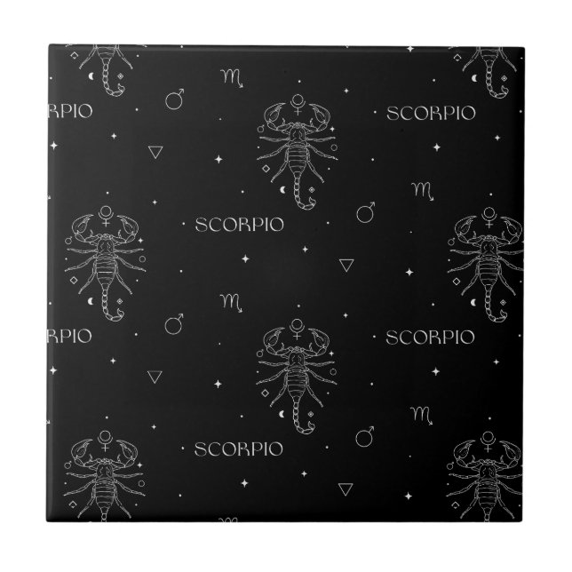 Scorpio Zodiac Pattern in White and Black Tile (Front)