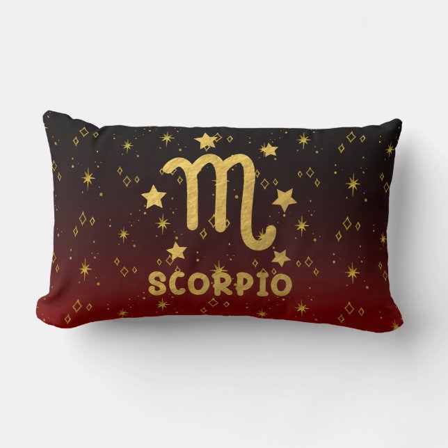 Scorpio Zodiac Red and Gold Lumbar Pillow (Front)