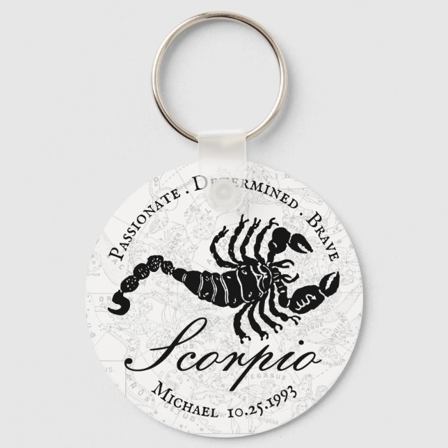 Scorpio Zodiac Sign Astrology Black White Custom Keychain (Front)