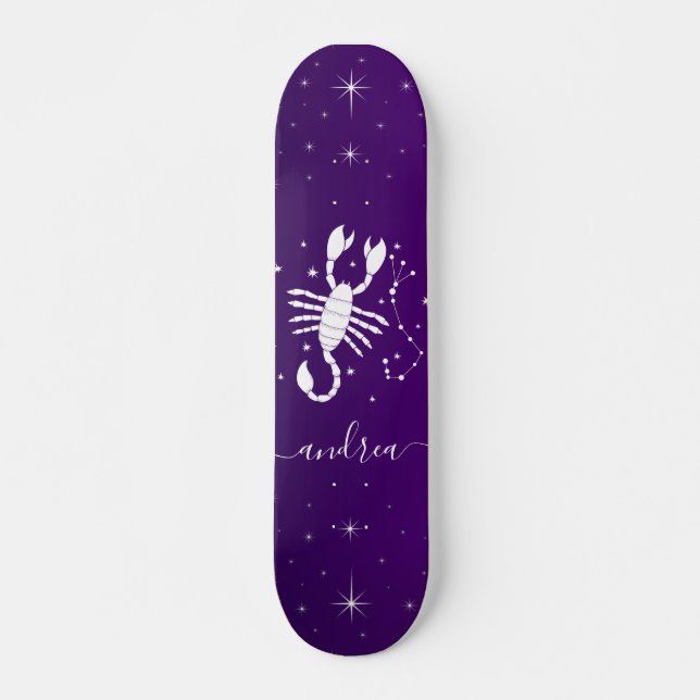 Scorpio Zodiac Sign Astrology Purple Horoscope Skateboard (Front)