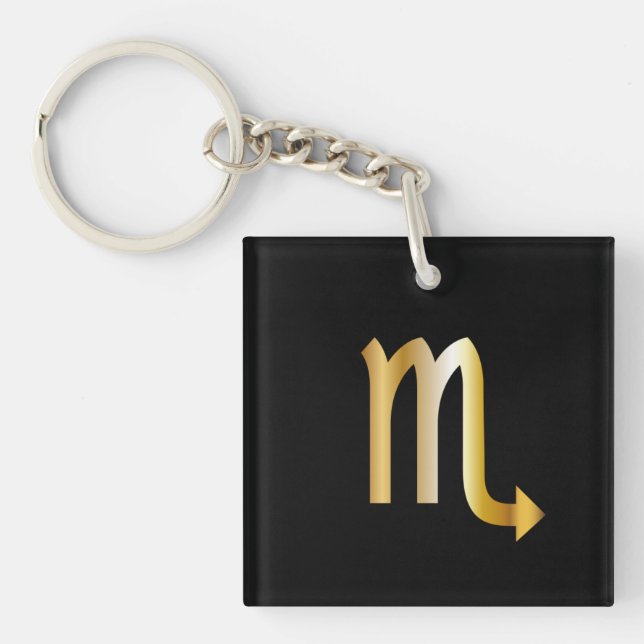Scorpio Zodiac Sign, Black & Gold Keychain (Front)