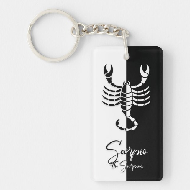 Scorpio Zodiac Sign, Black & White Keychain (Front)