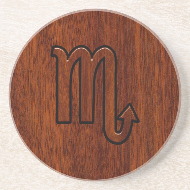 Scorpio Zodiac Sign in Mahogany Brown Style Coaster (Front)