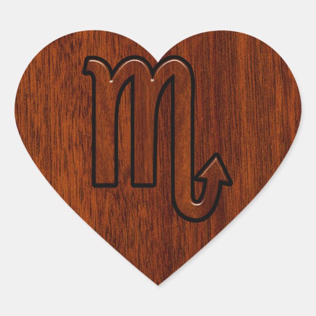 Scorpio Zodiac Sign in Mahogany Brown Style Heart Sticker (Front)