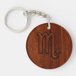 Scorpio Zodiac Sign in Mahogany Brown Style Keychain