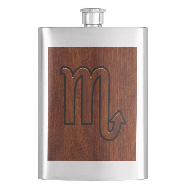 Scorpio Zodiac Sign in Mahogany Style Decor Hip Flask (Front)
