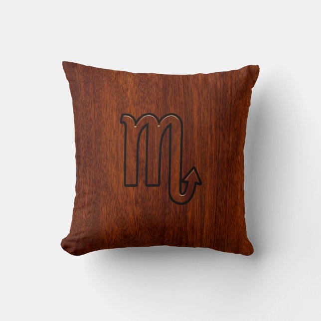 Scorpio Zodiac Sign in Mahogany Style Decor Throw Pillow (Front)
