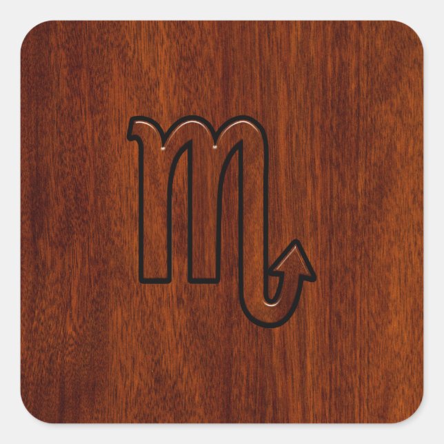 Scorpio Zodiac Sign in Mahogany Style Square Sticker (Front)