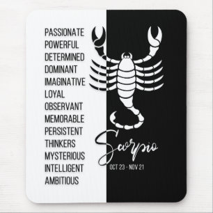 Scorpio Zodiac Sign Mousepad, Black & White Mouse Pad