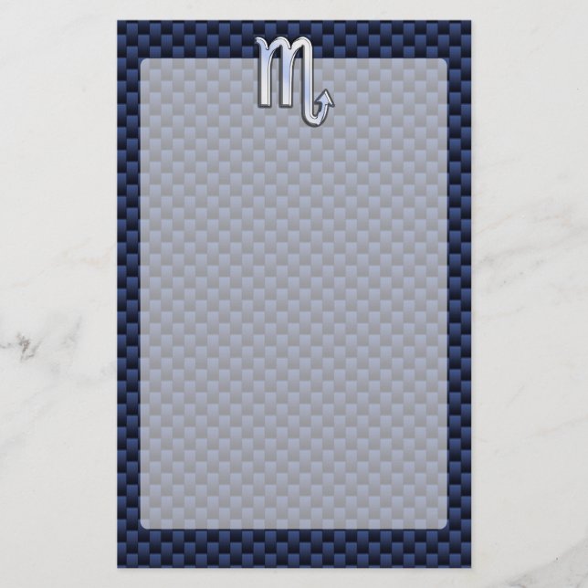 Scorpio Zodiac Sign navy blue carbon fibre decor Stationery (Front)