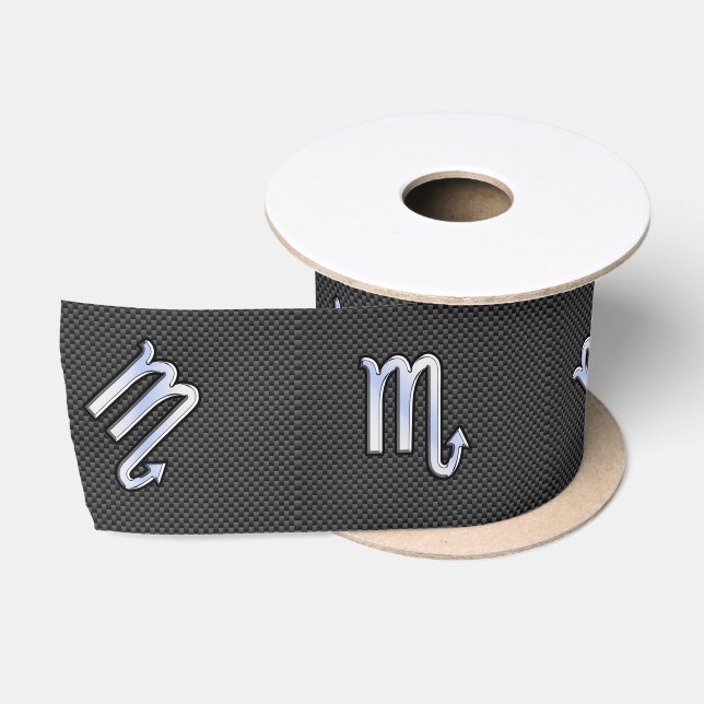 Scorpio Zodiac Sign on Carbon Fibre Print Satin Ribbon (Spool)