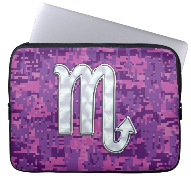 Scorpio Zodiac Sign on Fuchsia Digital Camo Laptop Sleeve (Front)