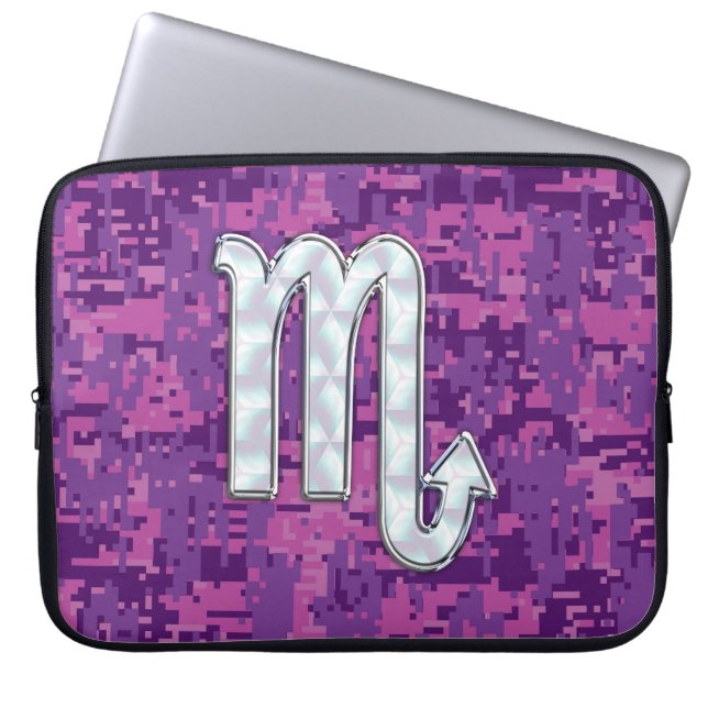Scorpio Zodiac Sign on Fuchsia Digital Camo Laptop Sleeve (Front)