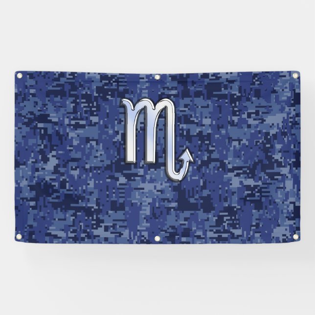 Scorpio Zodiac Sign on Navy Blue Camo (Horizontal)