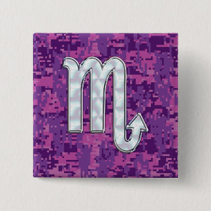 Scorpio Zodiac Sign on Pink Fuchsia Digital Camo 2 Inch Square Button