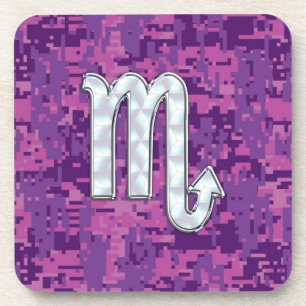Scorpio Zodiac Sign on Pink Fuchsia Digital Camo Coaster