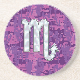 Scorpio Zodiac Sign on Pink Fuchsia Digital Camo Coaster