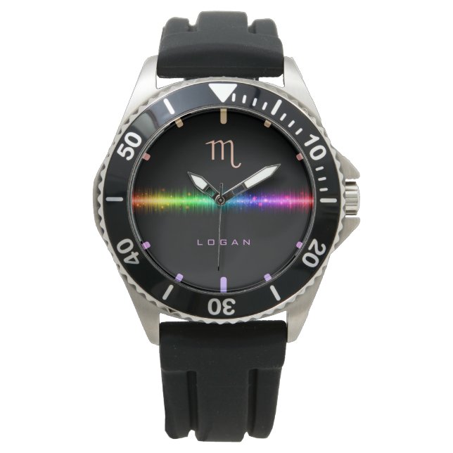 Scorpio Zodiac Sign Rainbow Pride Flag Line Name Watch (Front)