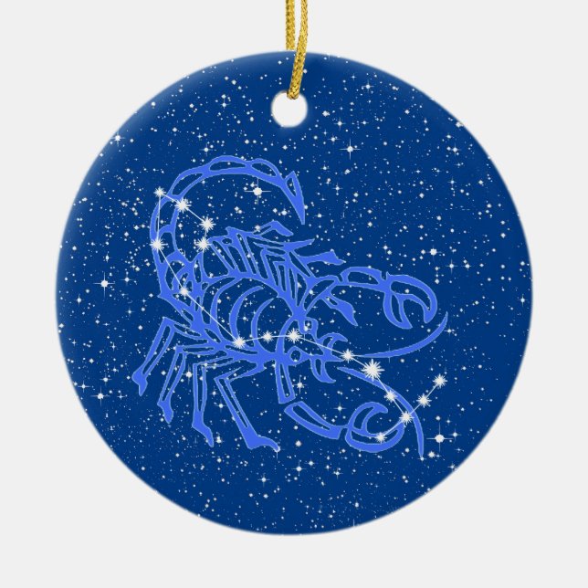 Scorpio Zodiac Sign with Stars on Deep Blue  Ceramic Ornament (Front)