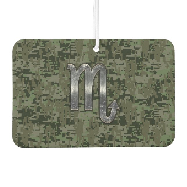 Scorpio Zodiac Sign Woodland Green Digital Camo Air Freshener (Front)