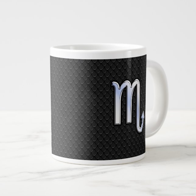 Scorpio Zodiac Silver Sign black snake skin Large Coffee Mug (Front Right)