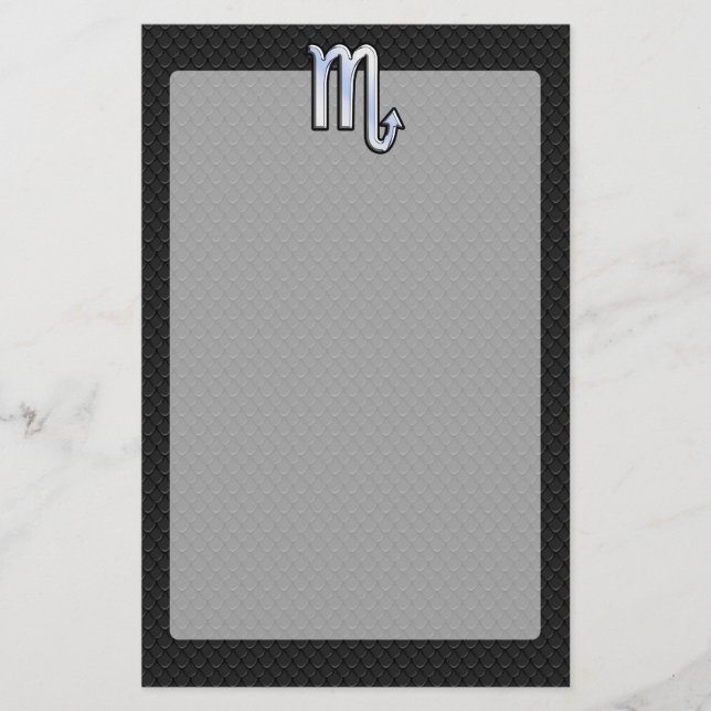 Scorpio Zodiac Silver Sign black snake skin Stationery (Front)