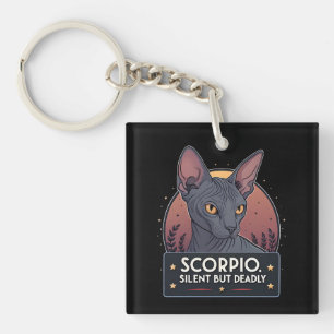 Scorpio Zodiac Sphynx Cat Silent Deadly Art Keychain