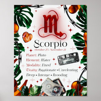 Scorpio Zodiac Star Sign Y2K White 4:5 Poster
