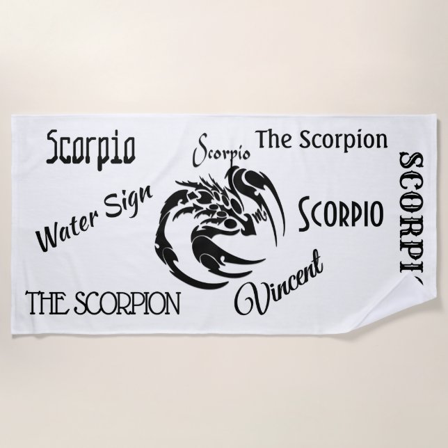 Scorpio Zodiac Symbol and Sign Beach Towel (Front)