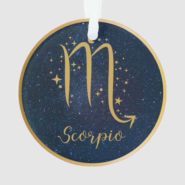 Scorpio zodiac symbol gold blue stars personalized ornament (Back)