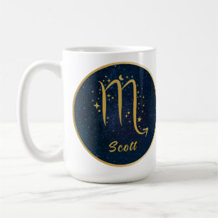 Scorpio zodiac symbol gold stars night personalize coffee mug