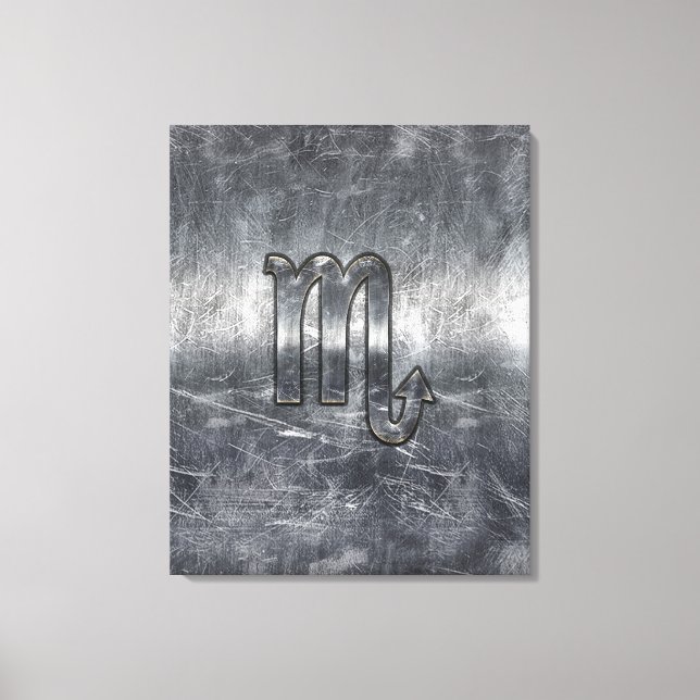 Scorpio Zodiac Symbol in Grunge Metallic Style Canvas Print (Front)