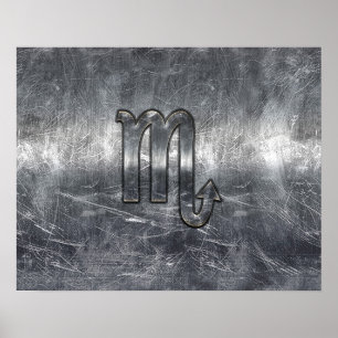 Scorpio Zodiac Symbol in Grunge Metallic Style Poster