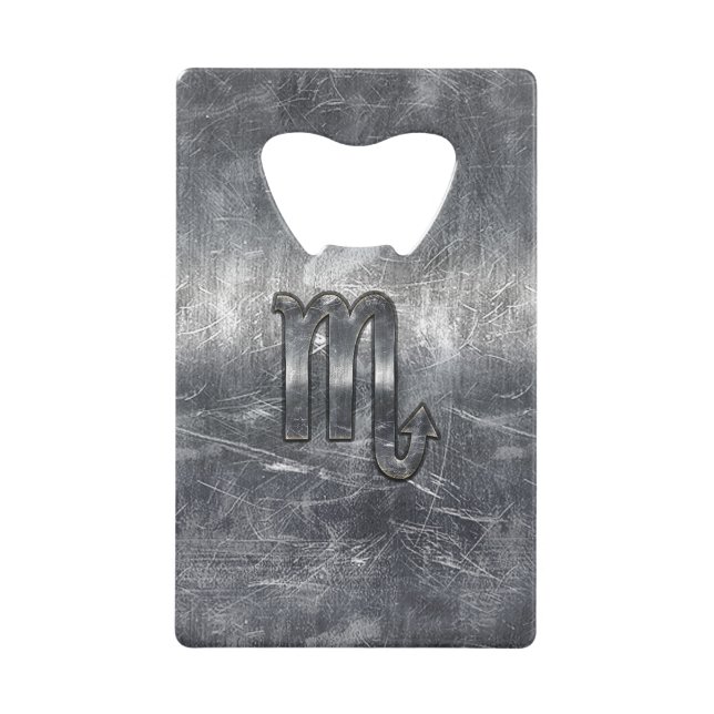 Scorpio Zodiac Symbol in Grunge Metallic Style Wallet Bottle Opener (Front)
