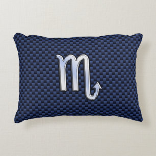 Scorpio Zodiac Symbol navy blue carbon fibre style Decorative Pillow