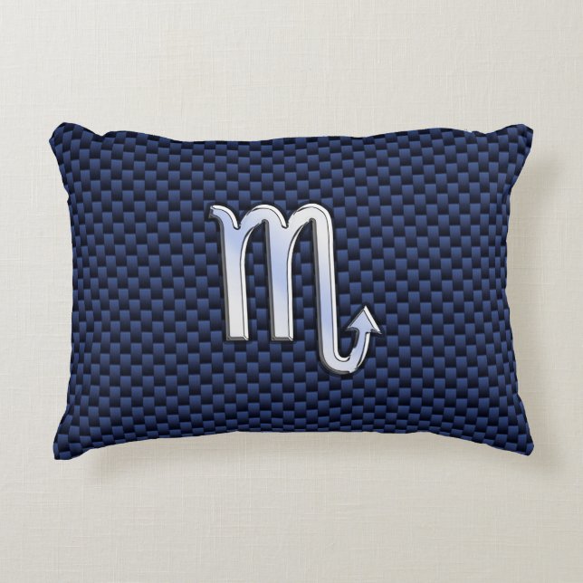 Scorpio Zodiac Symbol navy blue carbon fibre style Decorative Pillow (Front)